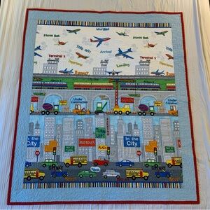 Quilted play mat or blanket Colorful City and Airplane Themed